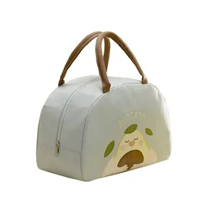Portable insulated lunch bag made of Oxford cloth featuring a cute cartoon avocado print