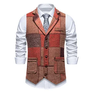 Gilet de costume vintage pour homme avec revers et motif patchwork en tweed rétro chic