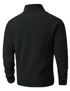 Achteraanzicht van zwarte heren fleece sweatshirt met opstaande kraag en textuur