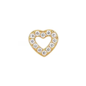 F136 titanium 18k gold heart pendant with sparkling clear stones on white background