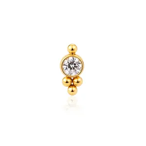 Elegant F136 titanium 18k gold plated body piercing stud with clear round cubic zirconia