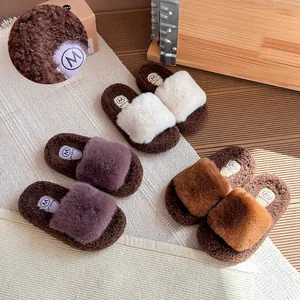 Pantofole in Peluche per Ragazze Stile Coreano Suola Spessa Calde Ciabatte da Interno Esterno per Inverno Bambini Donna