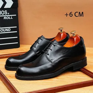 Klassieke zwarte leren Derby schoenen voor heren met 6 cm onzichtbare verhoging