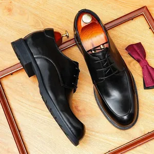 Elegante zwarte leren Derby schoenen met 6 cm verborgen verhoging voor zakenlui