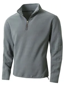 Grijze fleece heren sweater met halve rits en een comfortabele opstaande kraag.