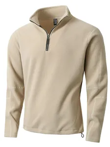Heren Polarfleece Sweatshirt Met Halve Rits Staande Kraag Effen Kleur Warm Lange Mouwen Pullover Herfst Winter Casual Top