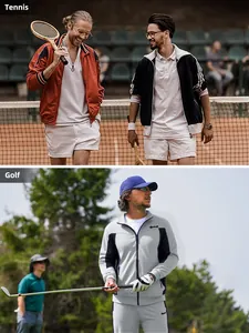 Detailed view of men's color-block sports set for tennis and golf scenarios