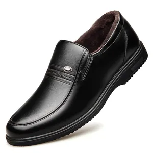 Mocassins classiques en cuir noir pour hommes avec doublure chaude et semelle antidérapante