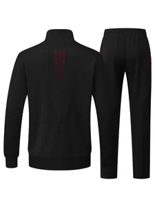 Professional back view of black men's tracksuit set with red geometric design detail