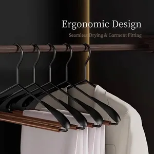 Professional ergonomic wide shoulder hangers with wood pant bar for closet organization