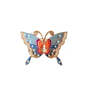 Elegant vintage enamel butterfly brooch with colorful dripping oil and pearl decorations