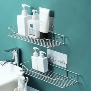 Wall-mounted stainless steel rectangular bathroom storage shelves for organizer