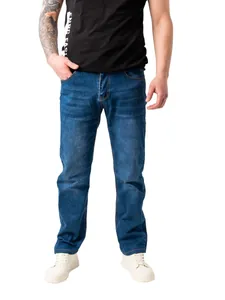 Jeans da Uomo a Gamba Dritta in Cotone Elastico Denim Pantaloni Lavati Casual Vita Media Pantaloni per Autunno Moda Maschile Pantaloni