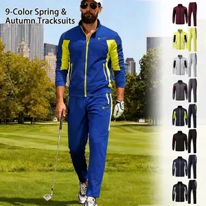 Men Tracksuit Polyester Color-Block Top And Bottom Casual Sports Suit Stand Collar Full Zip Jacket And Pants Athletic Wear