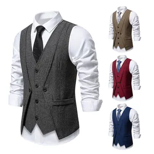 Herren Vintage Fischgrätenmuster Weste Faux Zweiteiler Slim Fit V-Ausschnitt Einreihig Smoking Weste Für Business Hochzeit Party Top