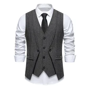 Herren Vintage Anzugweste mit Fischgrätenmuster in Grau, formelle Weste