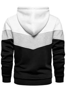 Detailed back view of the tri-color block design on this casual hooded sweatshirt