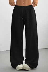 Casual black wide-leg sweatpants with drawstring waist for comfortable everyday wear