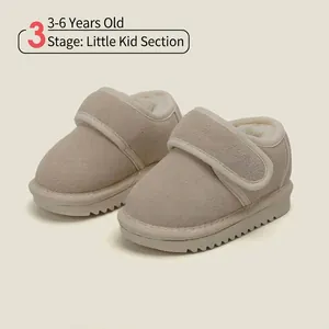 Winter Warm Toddler Snow Boots For Boys Girls Cowhide Leather Fleece Lined Anti-Slip Soft Sole Hook And Loop Kids Cotton Boots