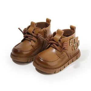 Bottes Martin en cuir marron pour enfants avec semelles en caoutchouc antidérapantes
