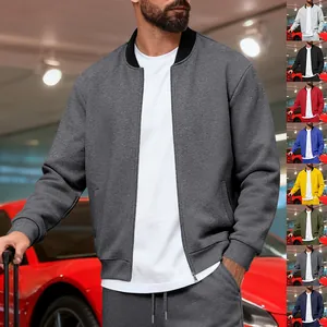 Chaqueta bomber de hombre en color sólido con cuello alto y cremallera para primavera