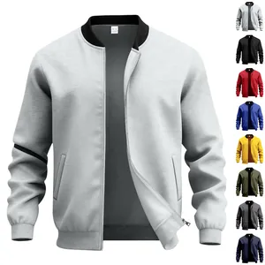 Men's minimalist bomber jacket zipper cardigan with stand collar in multiple colors