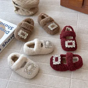 Flauschige gefütterte Mädchen Prinzessinnenschuhe mit Strass-Schnallen für den Winter