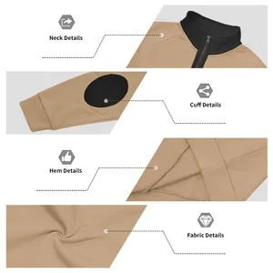 Detailed view of the stand-collar, cuffs, hem, and premium fabric of this men's sweatshirt
