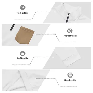 Detail view of white heavy fleece sweatshirt showing neck, pocket, cuff, and hem features.