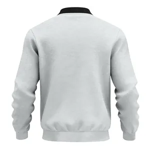Back view of men's vintage grey bomber jacket featuring a ribbed collar and sleeve hem
