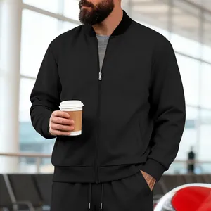 Chaqueta bomber negra elegante para hombre con cuello alto y cierre de cremallera frontal