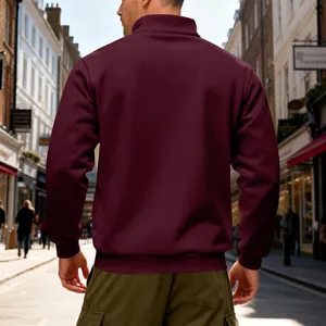 Back view of a men's heavy fleece stand-collar sweatshirt in a rich maroon color.