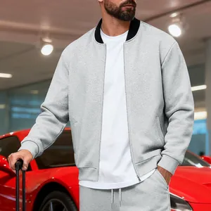 Chaqueta deportiva gris para hombre de alta calidad con cremallera y cuello alto negro