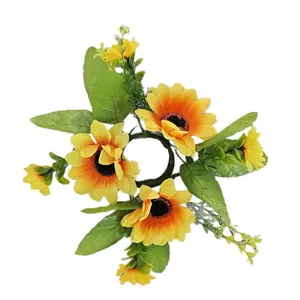 Handmade artificial sunflower candle ring wreath for home table centerpiece decoration