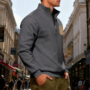 American style men's heavyweight fleece sweatshirt with 1/4 zip and contrast chest pocket detail