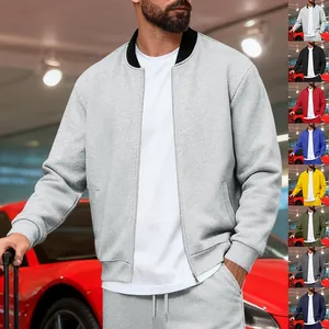 Chaqueta de Hombre Casual Estilo Americano Cuello Alto Cremallera Poliéster Punto Manga Larga Color Sólido Ligera Deportiva Top