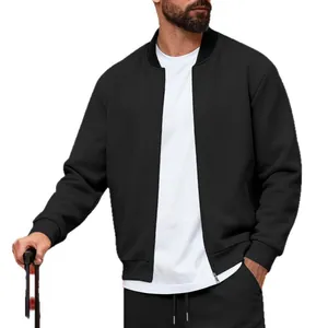 Chaqueta bomber clásica negra para hombre con cuello alto y cremallera para primavera