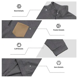 Detailed view of men's heavy fleece half-zip sweatshirt showing neck and contrast pocket