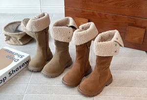Premium children's winter high-top boots with faux fur collar in Maillard style colors