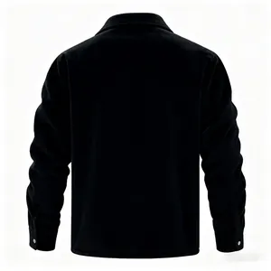 Back view of a black corduroy padded jacket for men with a clean and simple design.