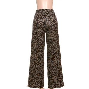 Detailed back view of high-waist leopard print wide-leg trousers for a relaxed look