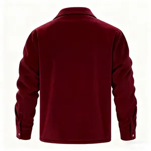 Close-up back view of a premium maroon corduroy long sleeve insulated jacket for men