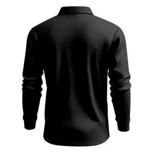 Vue arrière détaillée du polo à manches longues pour homme avec texture jacquard noire