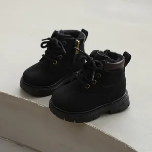 Classic black toddler Martin boots with warm fleece lining and convenient side zipper