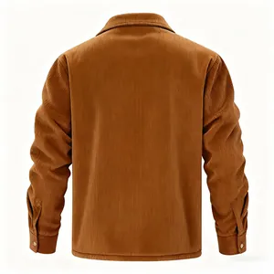 Back view of brown corduroy long-sleeve jacket showing detailed vertical texture