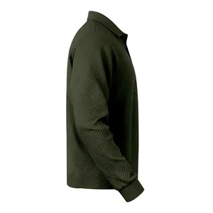 Vue latérale du sweat-shirt polo à manches longues vert olive pour hommes, jacquard