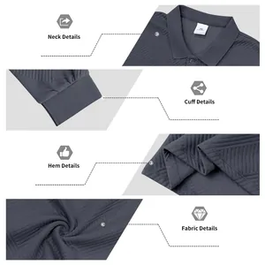 Vues détaillées du sweat-shirt polo jacquard gris montrant le col, les poignets et le tissu