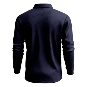 Vue arrière détaillée du sweat-shirt polo jacquard bleu marine épais avec motif