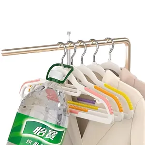 Multi-colored non-slip plastic clothes hangers on a rack showing heavy load capacity