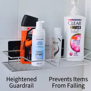 Adhesive stainless steel wall-mounted bathroom shelf organizer for toiletries storage